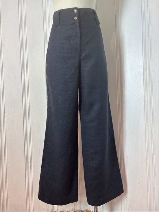 Simons Pants - CONTEMPORAINE Navy Linen Blend High Waist Wide Leg Pants | Size: Medium